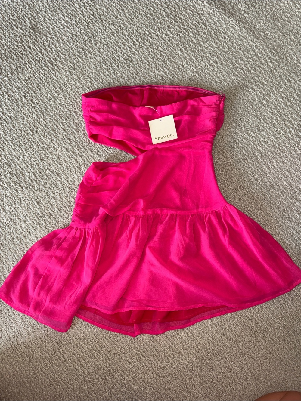 Showpo Vibrant Pink One-Shoulder Ruffle Mini Dress